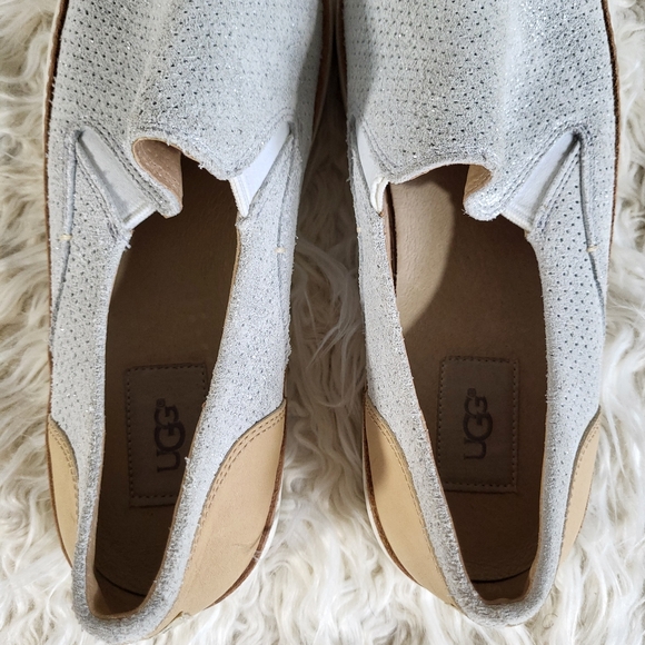 UGG Adley Perf Stardust Leather Sneaker Comfort Slip-On Shoe Silver Womens 10 - Picture 6 of 8